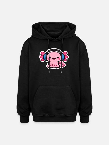 Cuddly Headphone Dragon axolotl - Oversized Unisex Hoodie - black