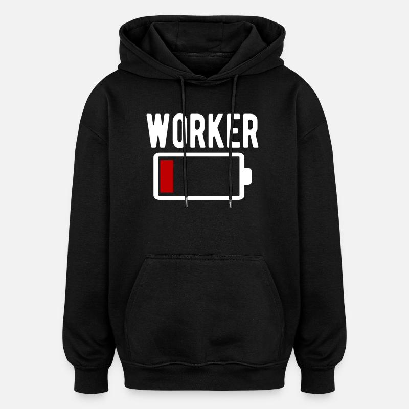 Ouvrier Ouvrier Batterie faible, drôle - Sweat à capuche oversize unisexe - noir