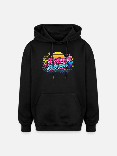 Retro Forever Neon 80s Vibe - Oversized Unisex Hoodie - black