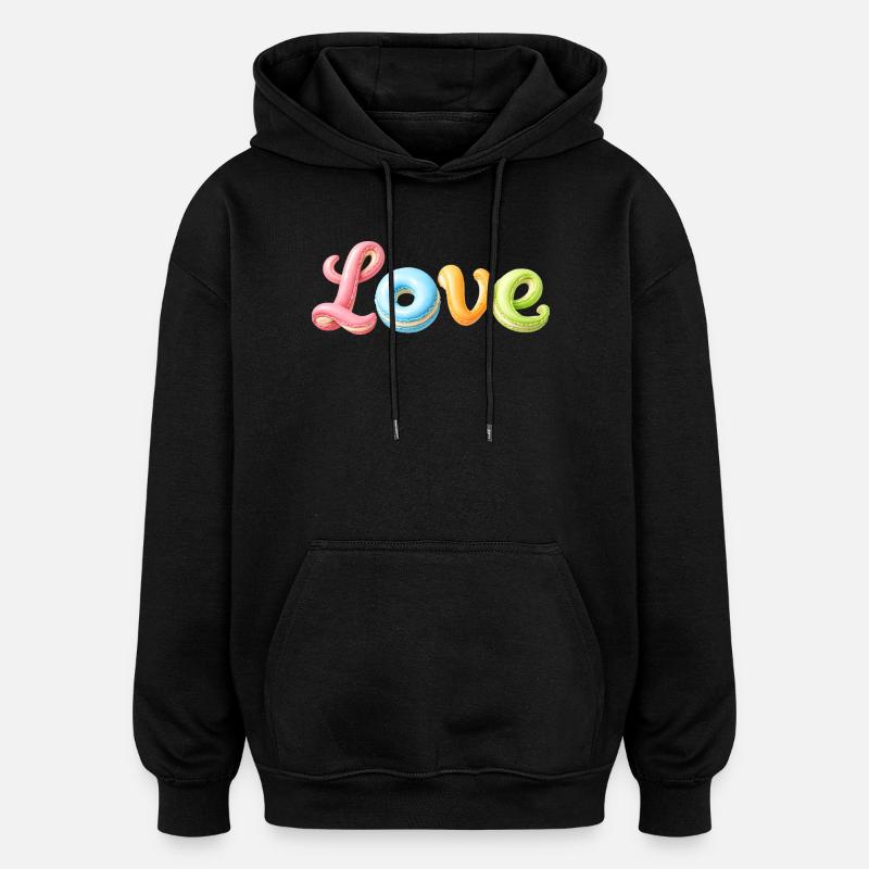 Love Macarons Pastel Dessert Motif - Sweat à capuche oversize unisexe - noir
