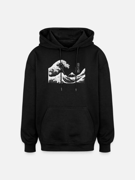 Great Wave Kanagawa Japanese Art - Oversized Unisex Hoodie - black