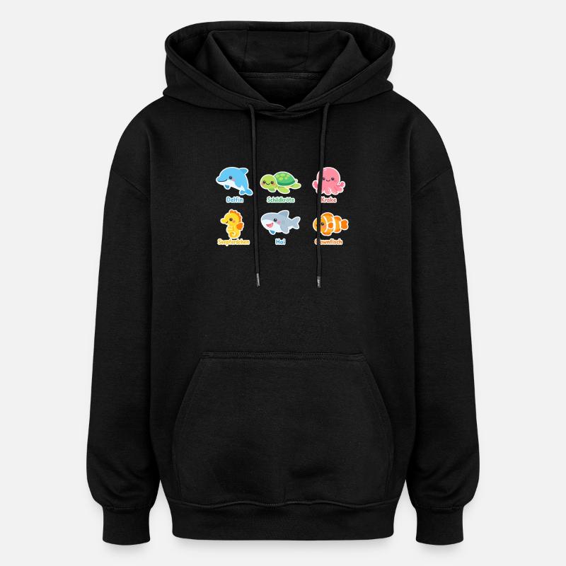 Kuschelige Meerestiere Sticker - Oversized Unisex Hoodie - Schwarz
