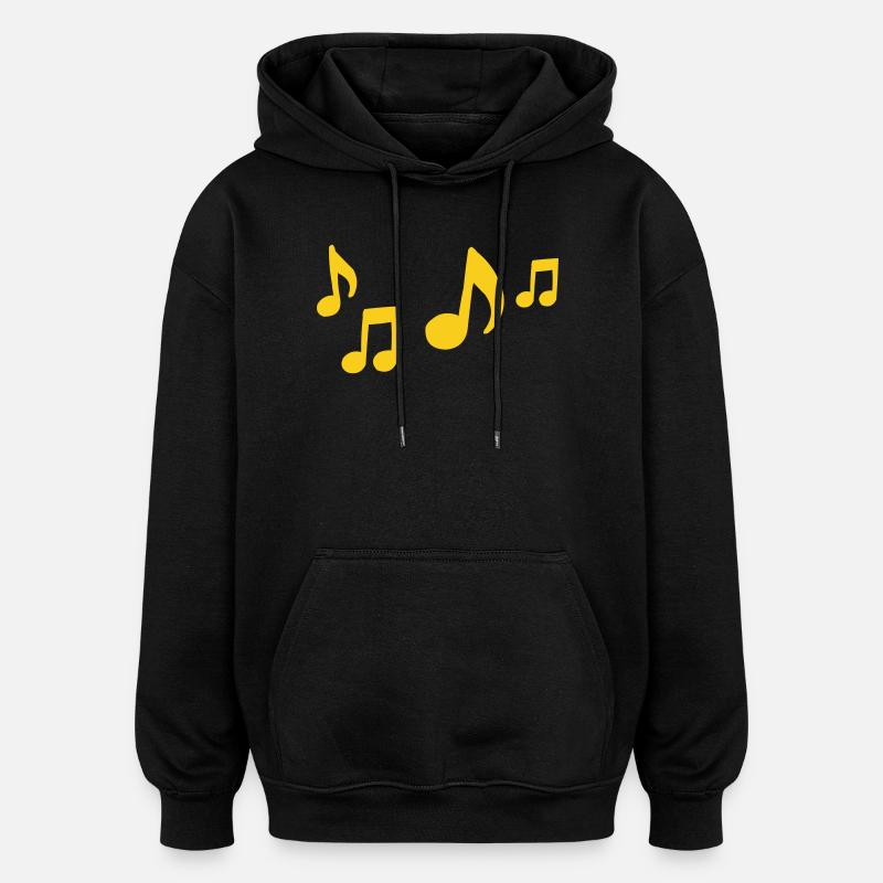Yellow Musical Notes Contrast - Oversized Unisex Hoodie - black