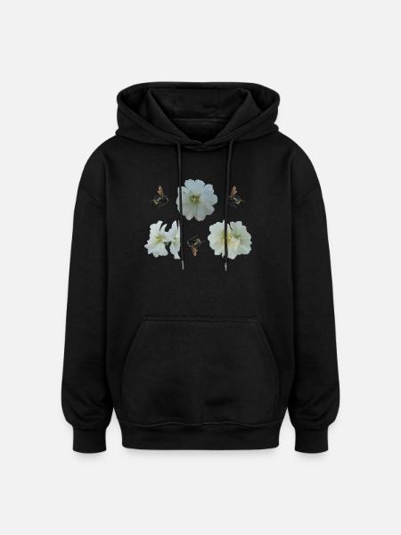 Hollyhocks with bumblebees - Oversized Unisex Hoodie - black