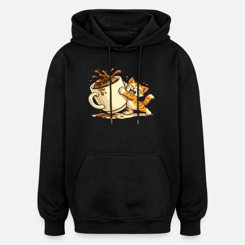 Chaos du Café Chat - Sweat à capuche oversize unisexe - noir