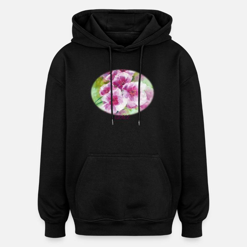 Grace – Lebendige Frühlingsblüten-Ellipse - Oversized Unisex Hoodie - Schwarz