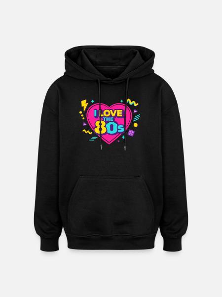 80s Retro Heart Neon Design - Oversized Unisex Hoodie - black