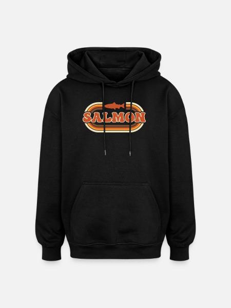 Retro Salmon River Fishing Vibe - Oversized Unisex Hoodie - black