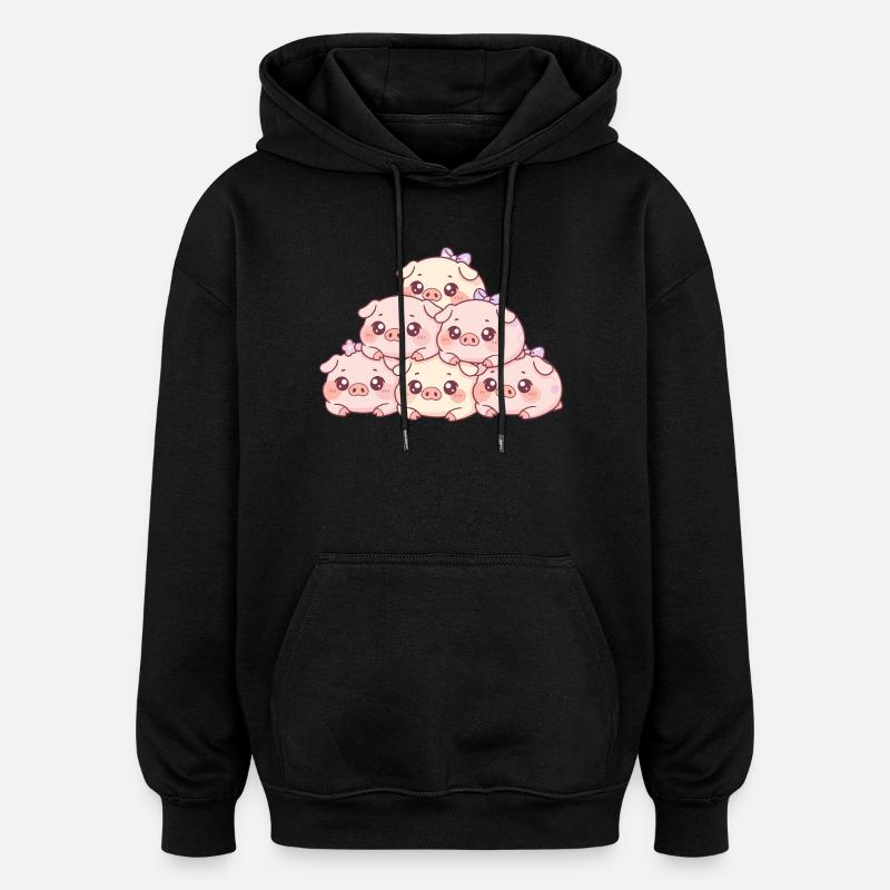 Pyramide de cochons câlins - Sweat à capuche oversize unisexe - noir