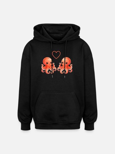 Octopus Love - Sweat à capuche oversize unisexe - noir