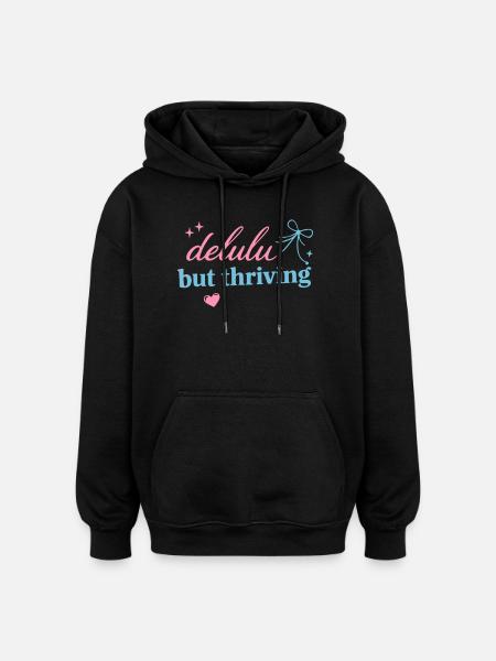 Delhu Thriving Script Logo - Oversized Unisex Hoodie - Schwarz
