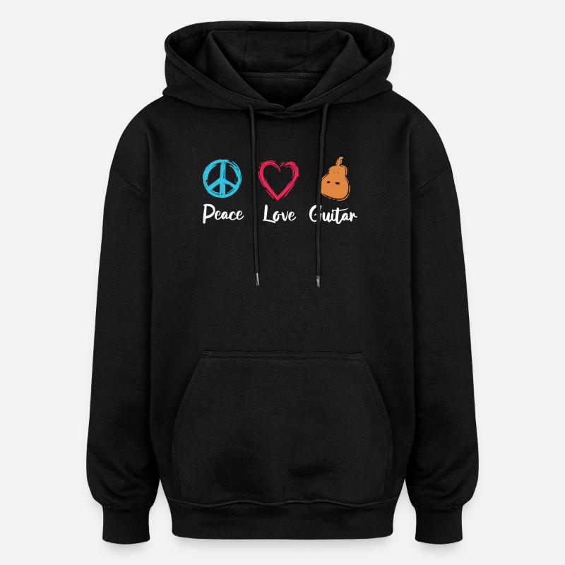 Frieden Liebe Gitarre - Oversized Unisex Hoodie - Schwarz