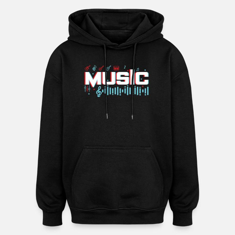 MUSIQUE3 - Sweat à capuche oversize unisexe - noir