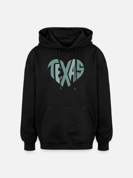 Texas Typography Geometric Heart - Oversized Unisex Hoodie - black