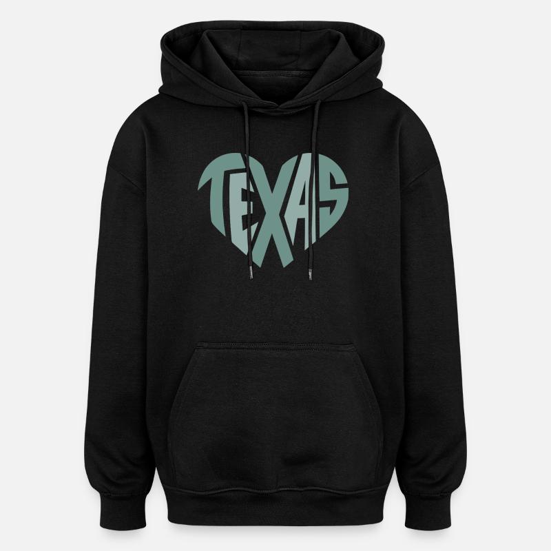 Typographie texane Cœur géométrique - Sweat à capuche oversize unisexe - noir