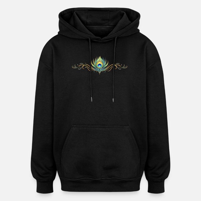 Påfuglefjeornament Boho Symmetrisk - Oversize unisex hoodie - sort