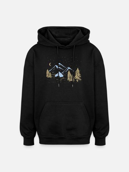 Night Mountain Camping Scene - Oversized Unisex Hoodie - black