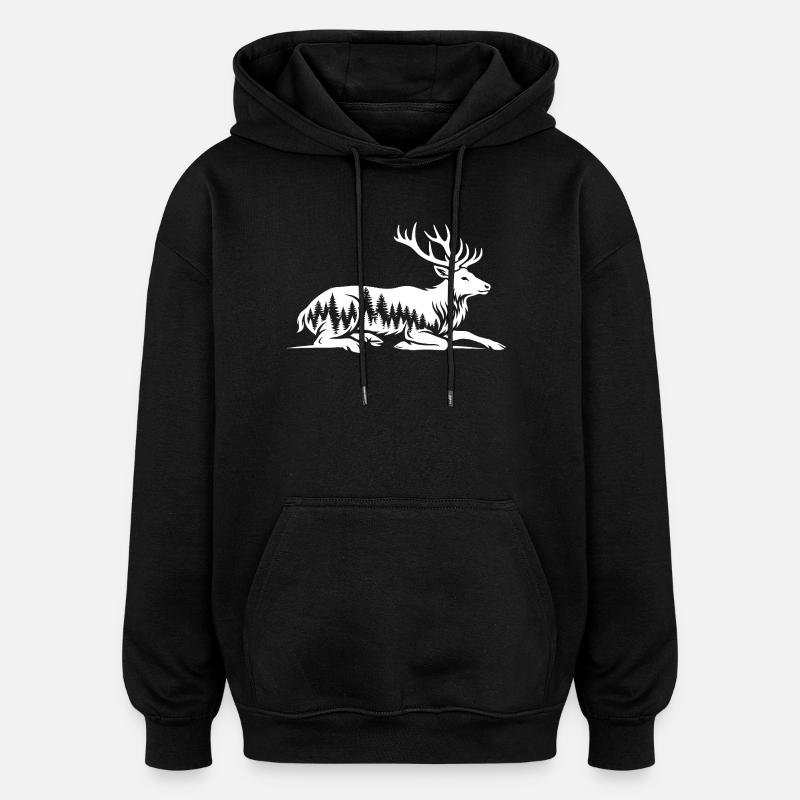 Cerf - Sweat à capuche oversize unisexe - noir