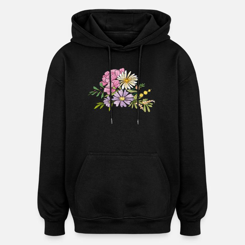 Bouquet de fleurs - Sweat à capuche oversize unisexe - noir