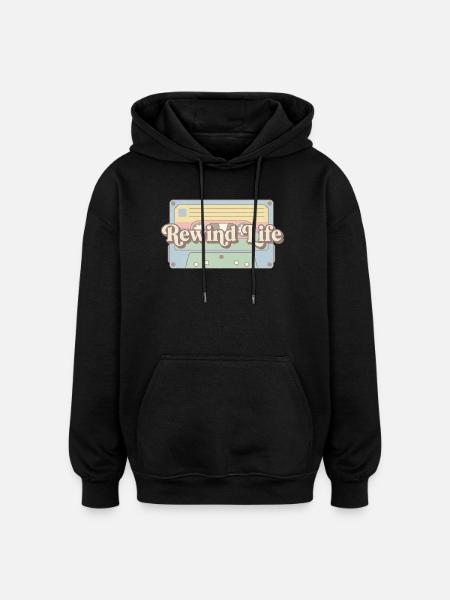 Rewind Life Retro Kassette - Oversized Unisex Hoodie - Schwarz