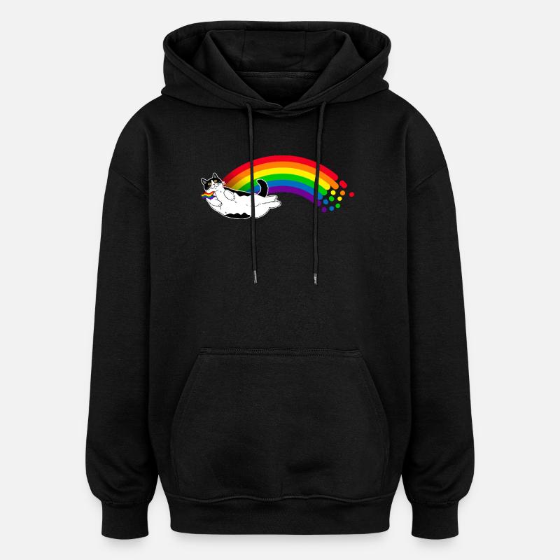 Rainbow Cat - Oversized Unisex Hoodie - black