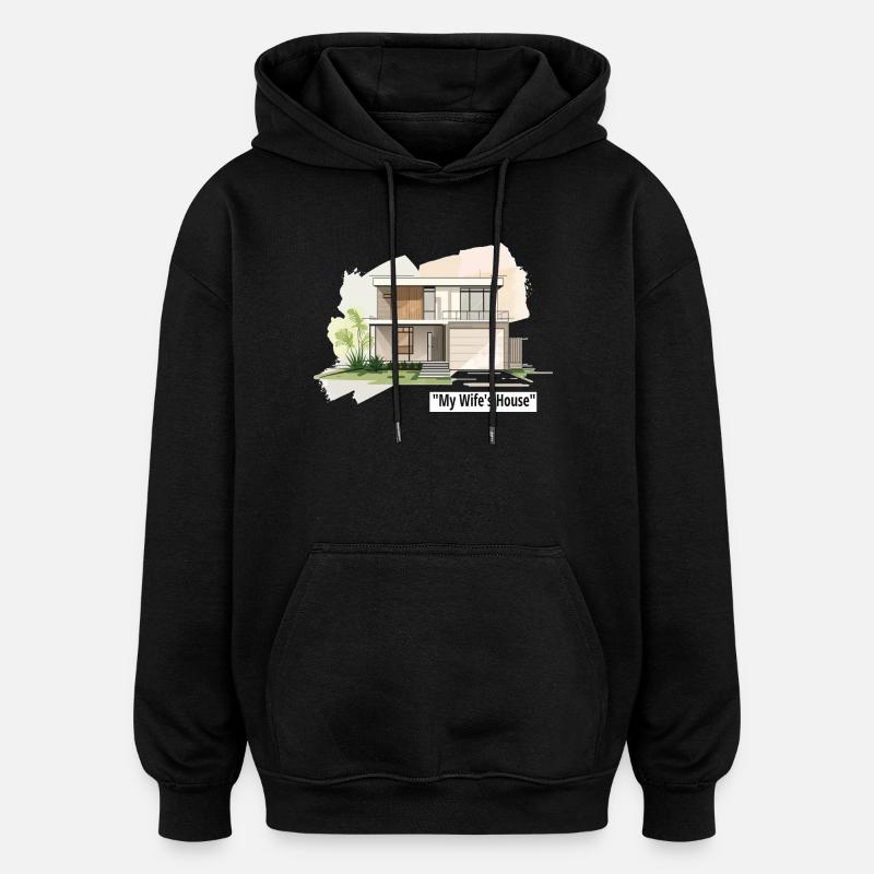 Illustration de maison familiale ultra-moderne - Sweat à capuche oversize unisexe - noir
