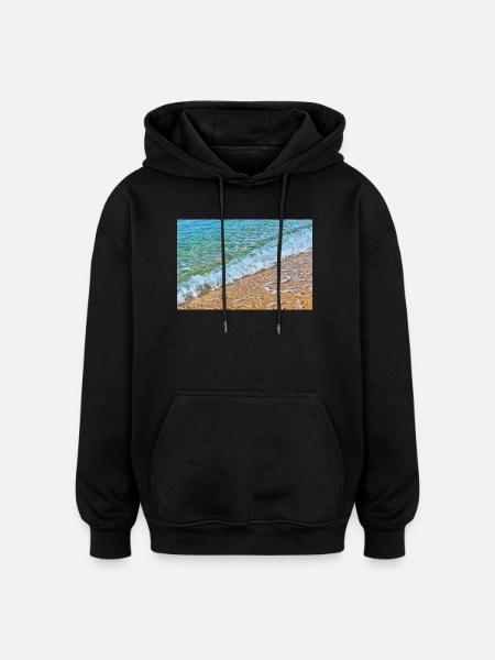 Crystal waves on golden sand beach - Oversized Unisex Hoodie - black