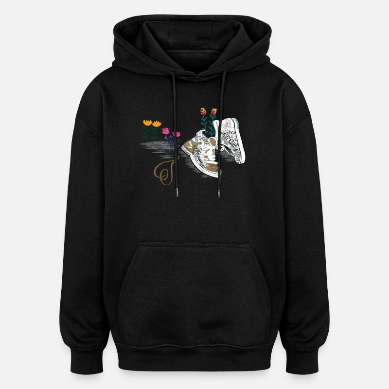 Wanderschuhe mit Blumen - Oversized Unisex Hoodie - Schwarz