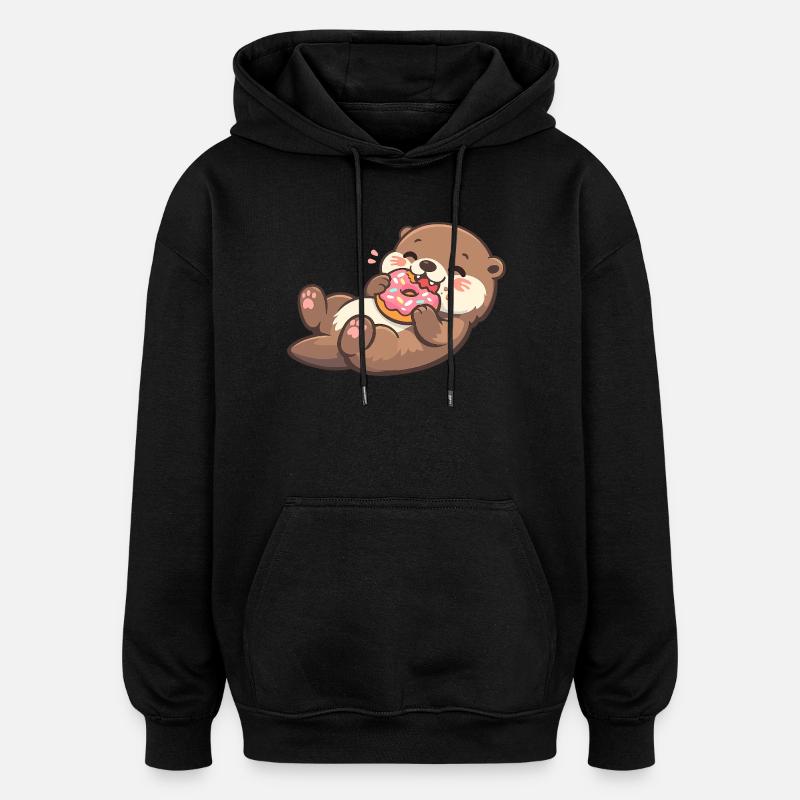 Kuschelbär mit Donut-Genuss - Oversized Unisex Hoodie - Schwarz