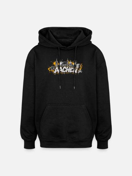 Aachen Graffiti Skyline Shirt - Oversized Unisex Hoodie - Schwarz