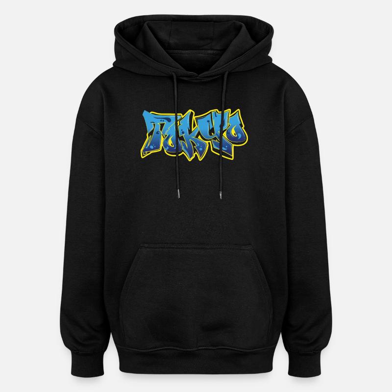 Cool Graffiti Tokyo Blue - Oversized Unisex Hoodie - black