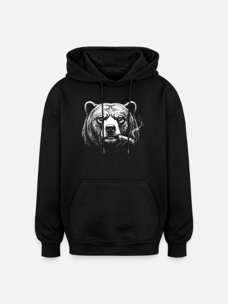 Bären-Zigarrenporträt in fetter Tinte - Oversized Unisex Hoodie - Schwarz