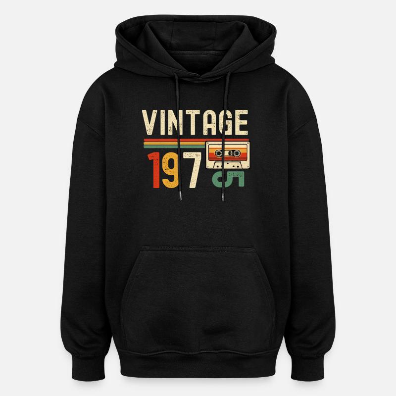 Retro 1970s Cassette - Oversized Unisex Hoodie - black