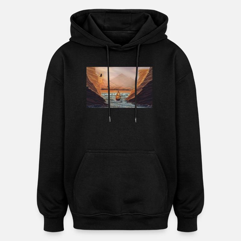 Journey to Dawn in Cliffs - Oversized Unisex Hoodie - black