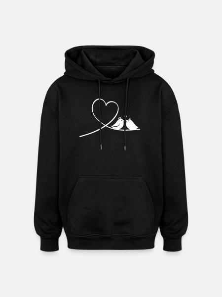 Verliebte Vögel mit Herz Silhouette - Oversized Unisex Hoodie - Schwarz