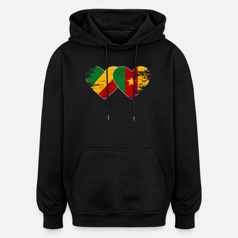 Kongo_Kamerun_Flagge_Herz_used - Sweat à capuche oversize unisexe - noir