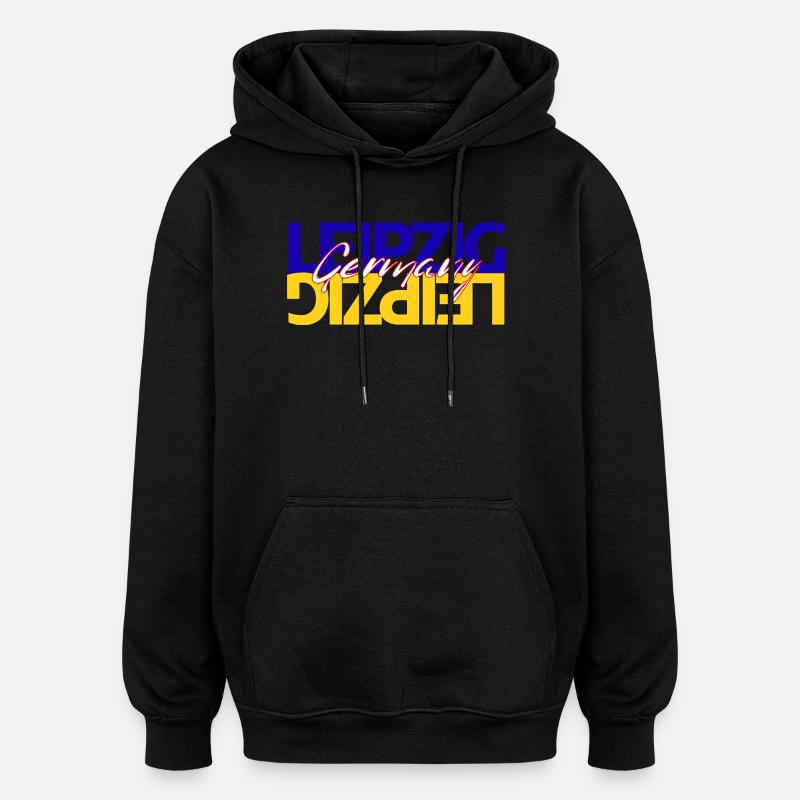 Leipzig Germany Schriftzug Overlay - Oversized Unisex Hoodie - Schwarz