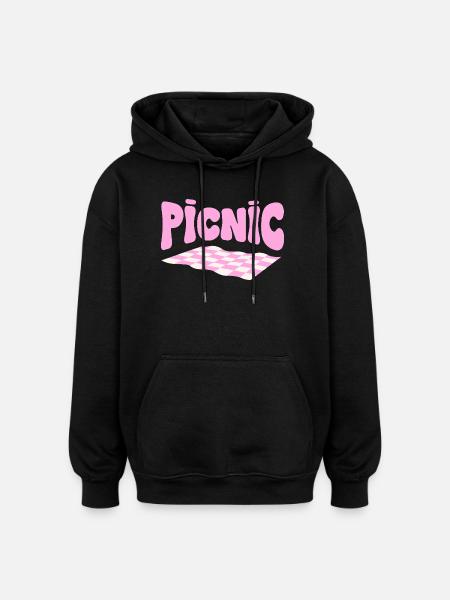 Pink checkerboard pastel picnic - Oversized Unisex Hoodie - black
