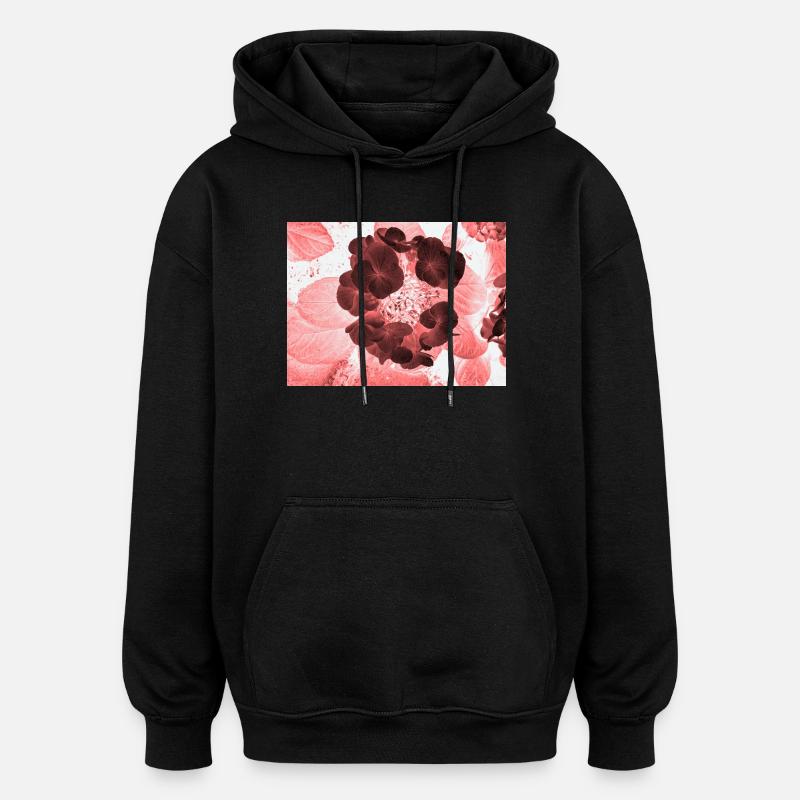 Rote Hydrangea Florales Muster - Oversized Unisex Hoodie - Schwarz