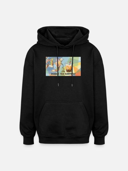 Cute Bunny Funny Boba Bubble Tea - Oversized Unisex Hoodie - black