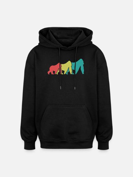 Three Monkeys Silhouettes Retro - Oversized Unisex Hoodie - black