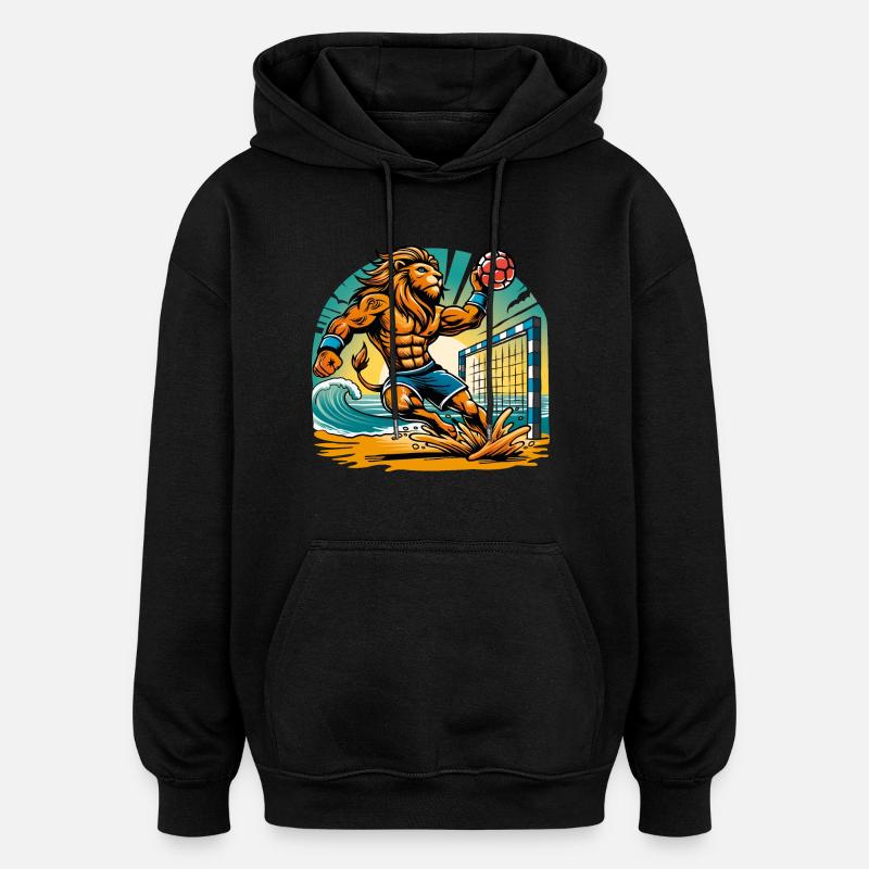 Lion Beach Handball - Sweat à capuche oversize unisexe - noir