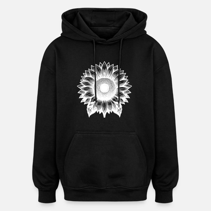 Grand tournesol en fleurs - Sweat à capuche oversize unisexe - noir