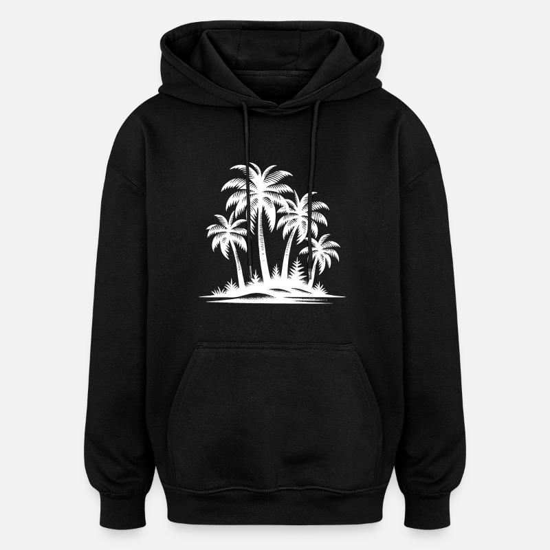Palmiers tropicaux et plage - Sweat à capuche oversize unisexe - noir