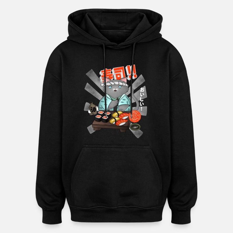 Sushi Cat Chef - Sweat à capuche oversize unisexe - noir