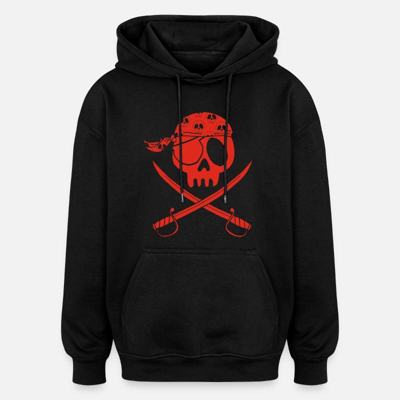 Crâne de pirate rouge - Sweat à capuche oversize unisexe - noir