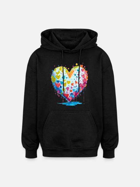 Je te donne mon cœur - Sweat à capuche oversize unisexe - noir