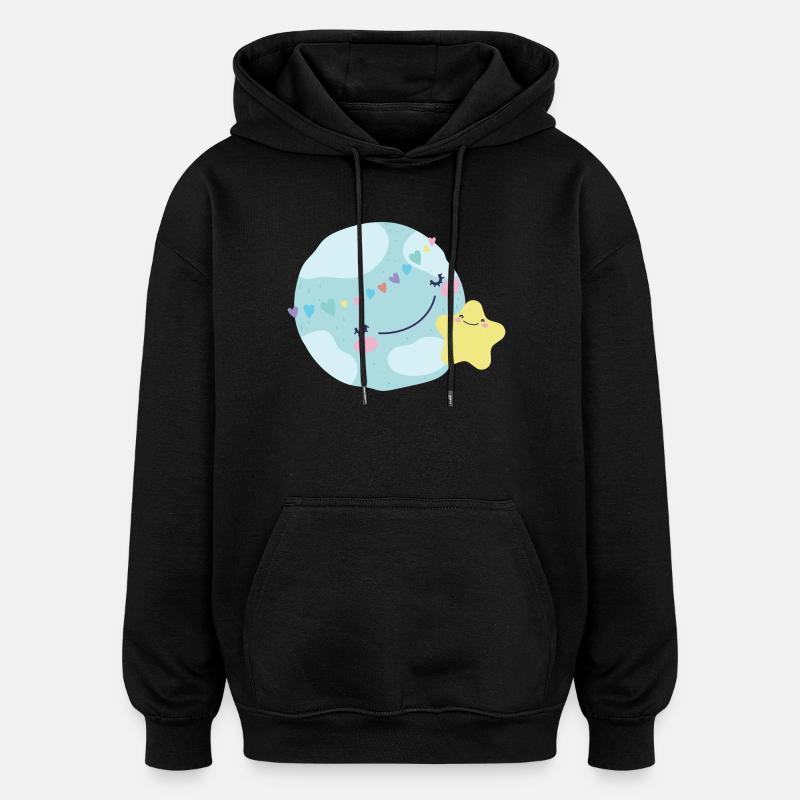 Pastel Planète Coeurs - Sweat à capuche oversize unisexe - noir