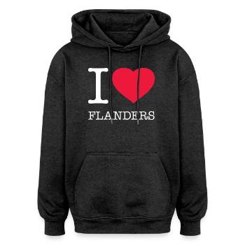 I LOVE FLANDERS - Oversized Unisex Hoodie - charcoal grey - Front - Noah (186cm)