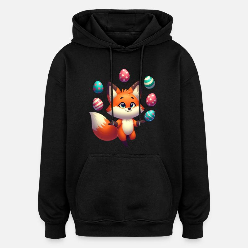 Jonglierender Rotfuchs mit Ostereiern - Oversized Unisex Hoodie - Schwarz